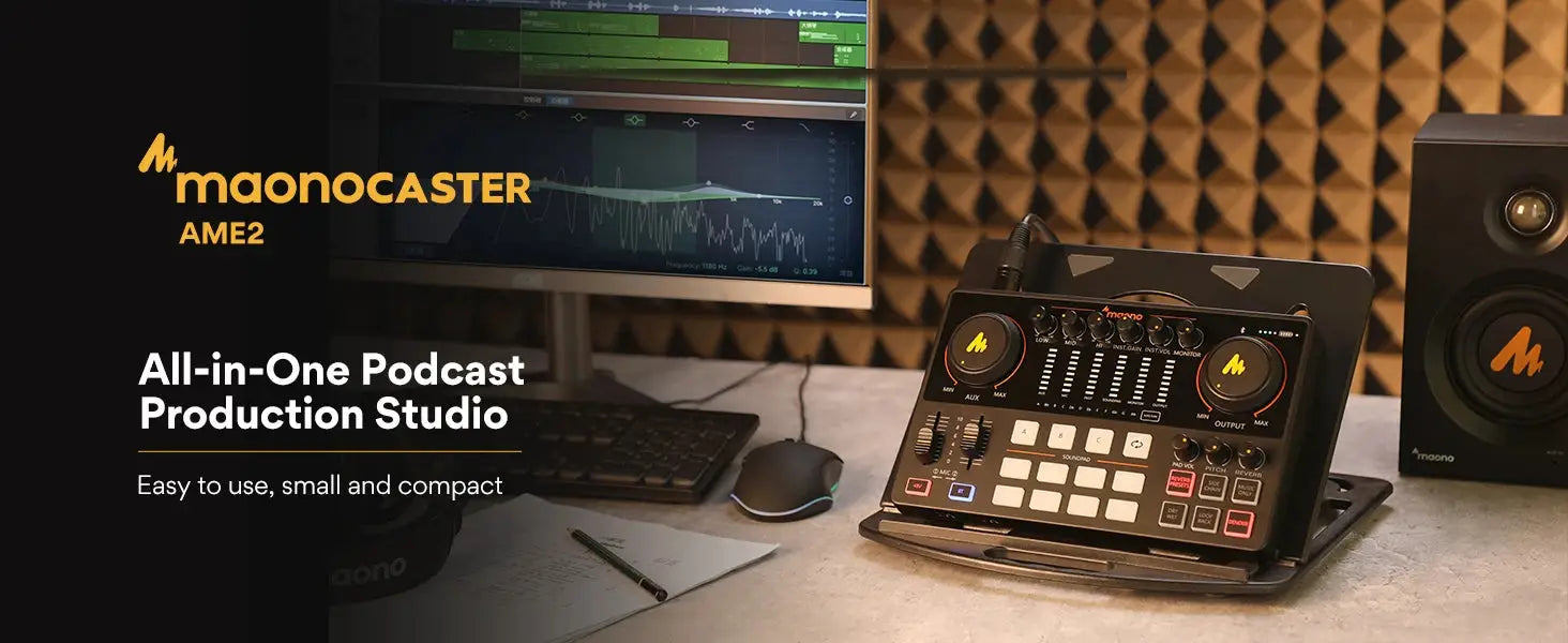 Maono AME2 Audio Interface Sound Card DJ Mixer All in One Portable Podcast Studio for Recording,Live Streaming,Youtube,Guitar,PC Ai-TechWorld 
