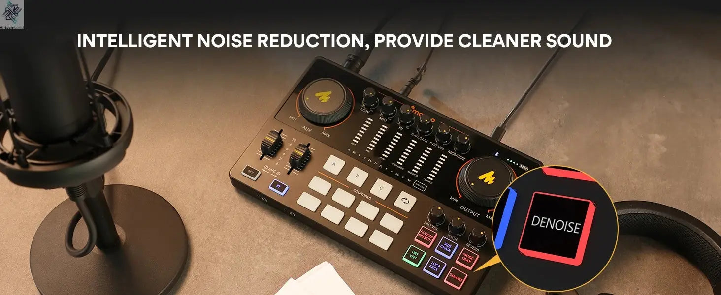 Maono AME2 Audio Interface Sound Card DJ Mixer All in One Portable Podcast Studio for Recording,Live Streaming,Youtube,Guitar,PC Ai-TechWorld 