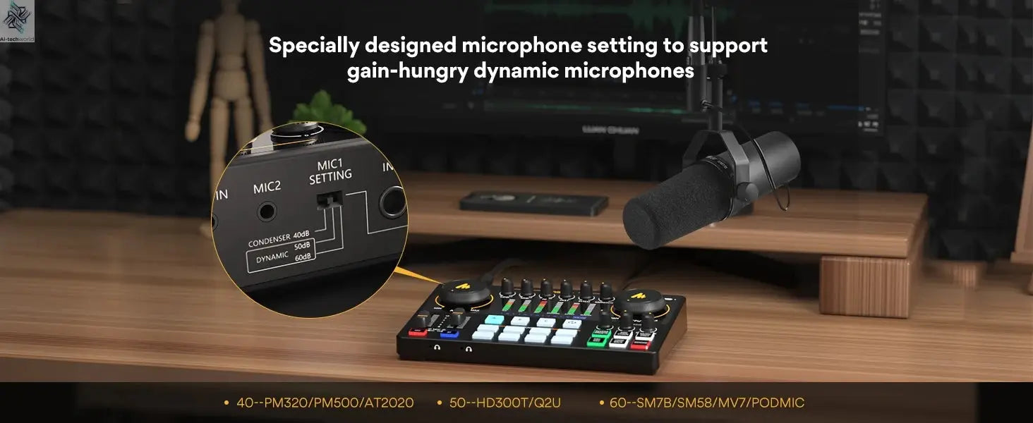 Maono AME2 Audio Interface Sound Card DJ Mixer All in One Portable Podcast Studio for Recording,Live Streaming,Youtube,Guitar,PC Ai-TechWorld 