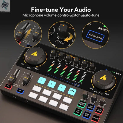 Maono AME2 Audio Interface Sound Card DJ Mixer All in One Portable Podcast Studio for Recording,Live Streaming,Youtube,Guitar,PC Ai-TechWorld 