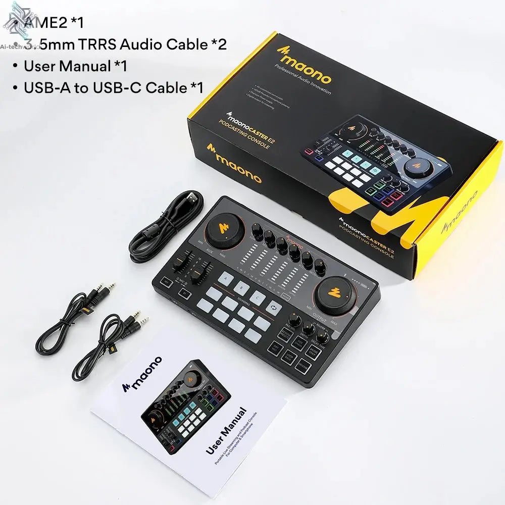 Maono AME2 Audio Interface Sound Card DJ Mixer All in One Portable Podcast Studio for Recording,Live Streaming,Youtube,Guitar,PC Ai-TechWorld 