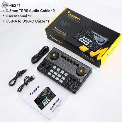 Maono AME2 Audio Interface Sound Card DJ Mixer All in One Portable Podcast Studio for Recording,Live Streaming,Youtube,Guitar,PC Ai-TechWorld 