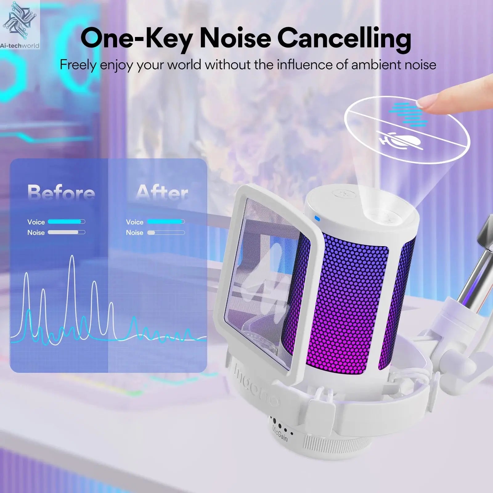 Maono Gamerwave DGM20S USB Microphone Gaming Mic Condenser Mic RGB Mic Noise Canceling Mic with Mic Gain,RGB Light,One key mute Ai-TechWorld 