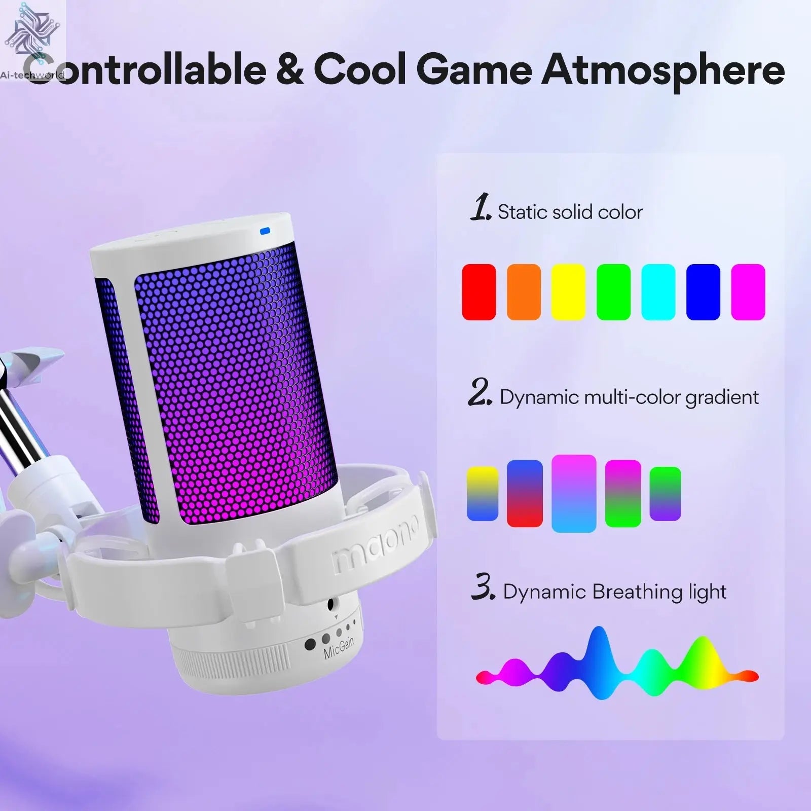 Maono Gamerwave DGM20S USB Microphone Gaming Mic Condenser Mic RGB Mic Noise Canceling Mic with Mic Gain,RGB Light,One key mute Ai-TechWorld 