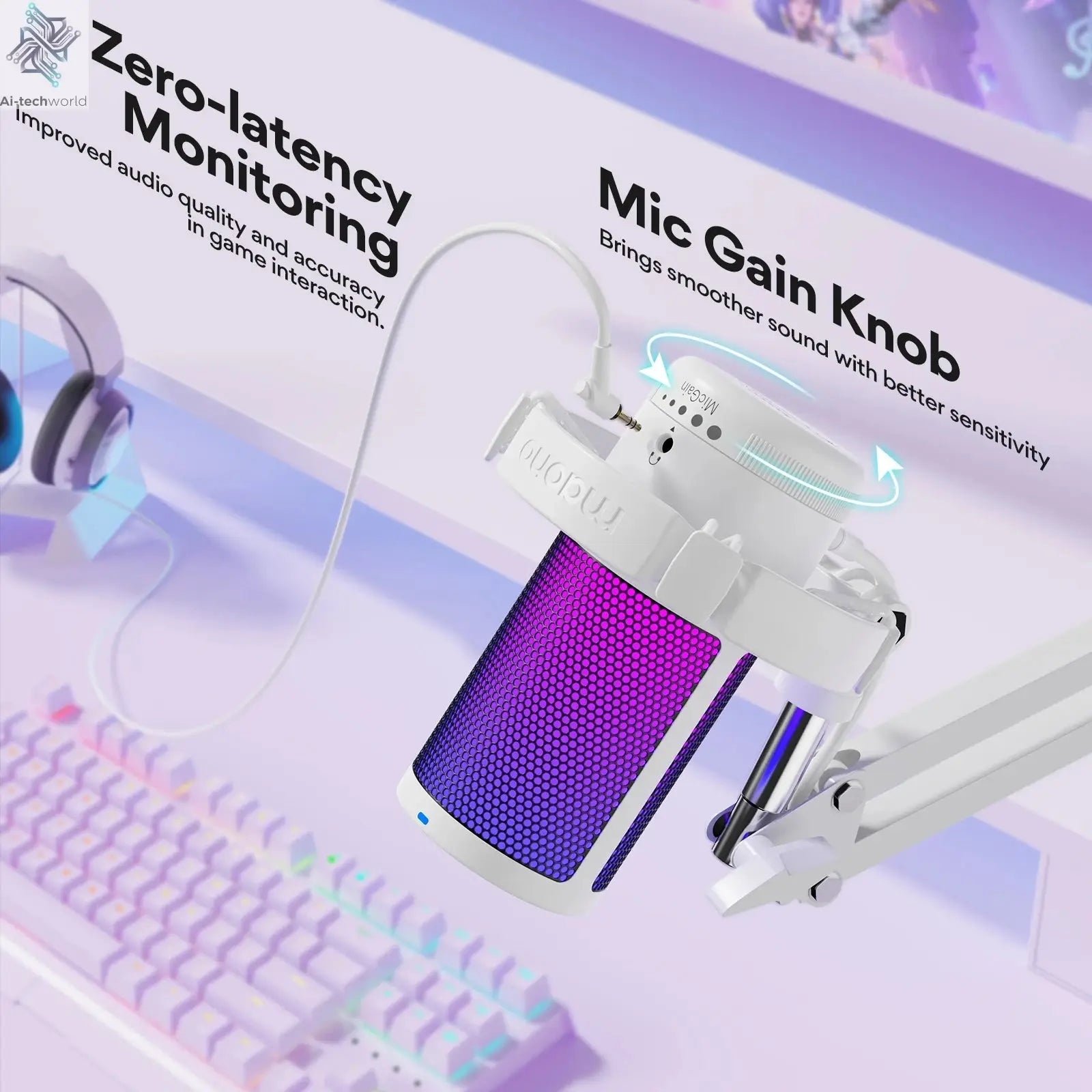 Maono Gamerwave DGM20S USB Microphone Gaming Mic Condenser Mic RGB Mic Noise Canceling Mic with Mic Gain,RGB Light,One key mute Ai-TechWorld 