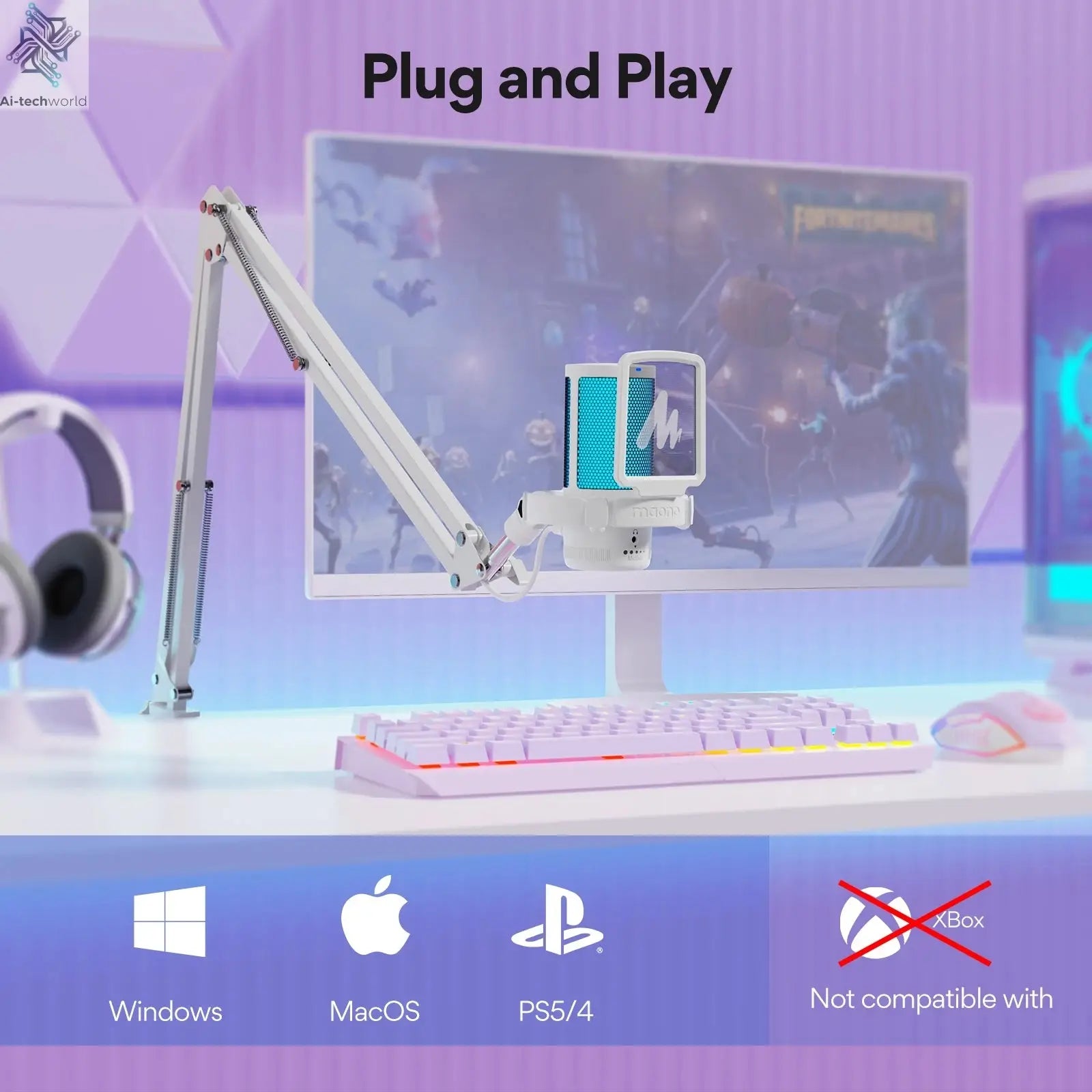 Maono Gamerwave DGM20S USB Microphone Gaming Mic Condenser Mic RGB Mic Noise Canceling Mic with Mic Gain,RGB Light,One key mute Ai-TechWorld 