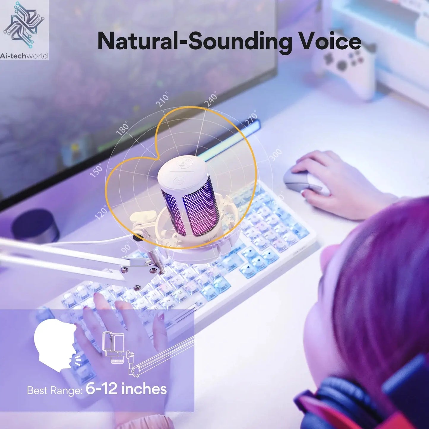 Maono Gamerwave DGM20S USB Microphone Gaming Mic Condenser Mic RGB Mic Noise Canceling Mic with Mic Gain,RGB Light,One key mute Ai-TechWorld 