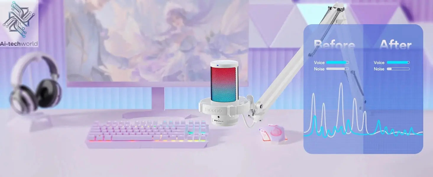 Maono Gamerwave DGM20S USB Microphone Gaming Mic Condenser Mic RGB Mic Noise Canceling Mic with Mic Gain,RGB Light,One key mute Ai-TechWorld 
