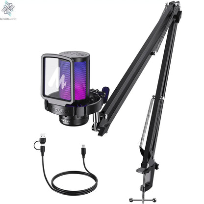 Maono Gamerwave DGM20S USB Microphone Gaming Mic Condenser Mic RGB Mic Noise Canceling Mic with Mic Gain,RGB Light,One key mute Ai-TechWorld 