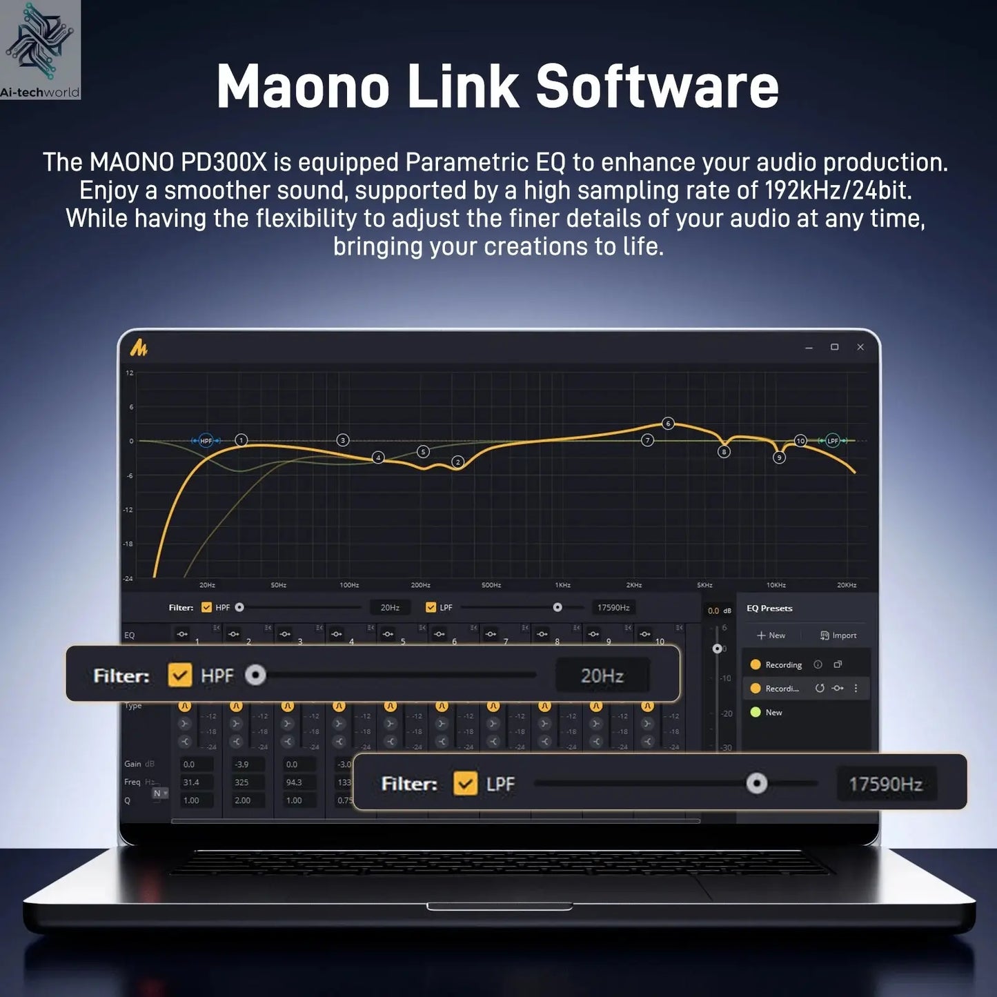 Maono PD300X Dynamic Microphone XLR USB Podcast Recording Mic 192kHz24bit for Content Creation Home Audio Studio Noise Reduction Ai-TechWorld 
