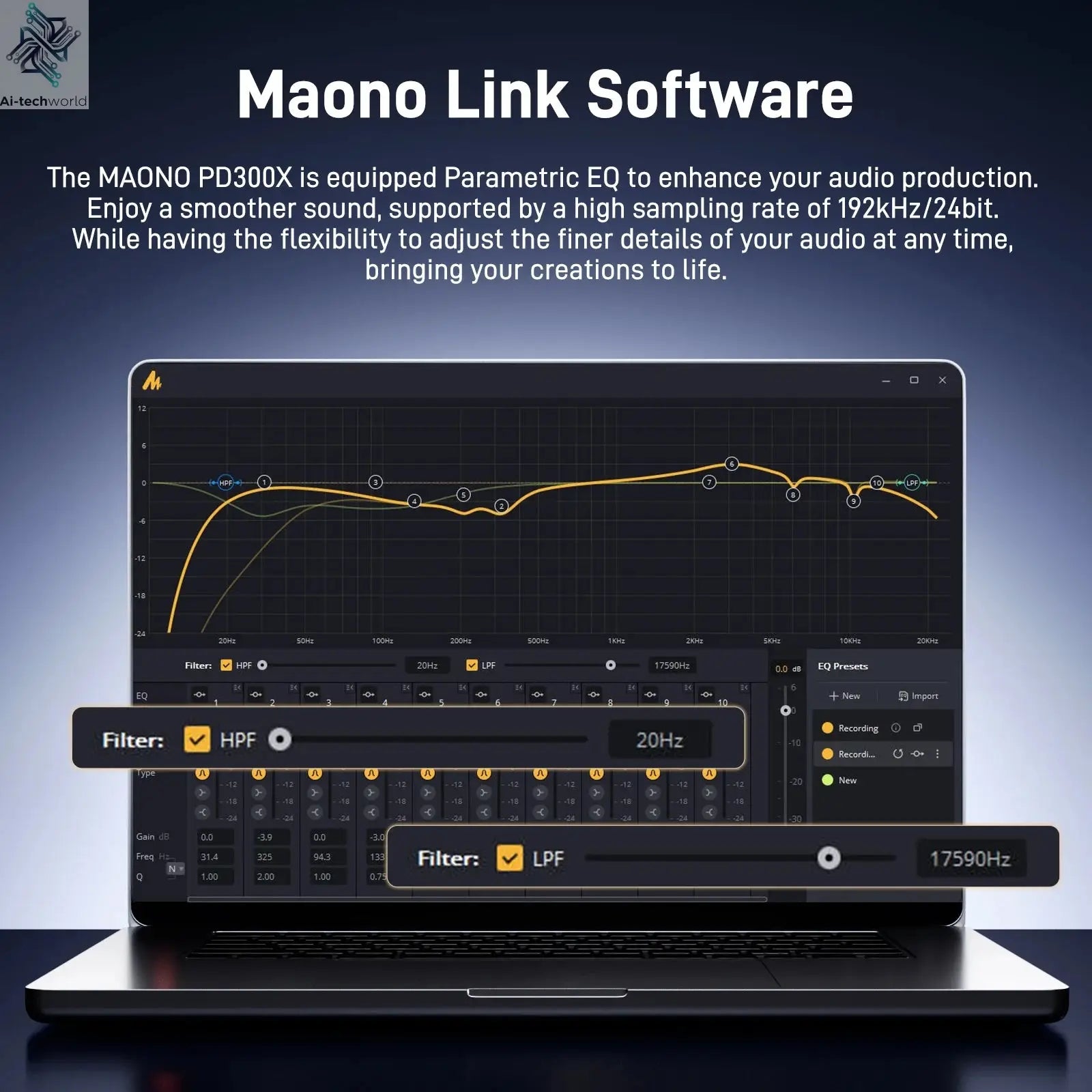 Maono PD300X Dynamic Microphone XLR USB Podcast Recording Mic 192kHz24bit for Content Creation Home Audio Studio Noise Reduction Ai-TechWorld 