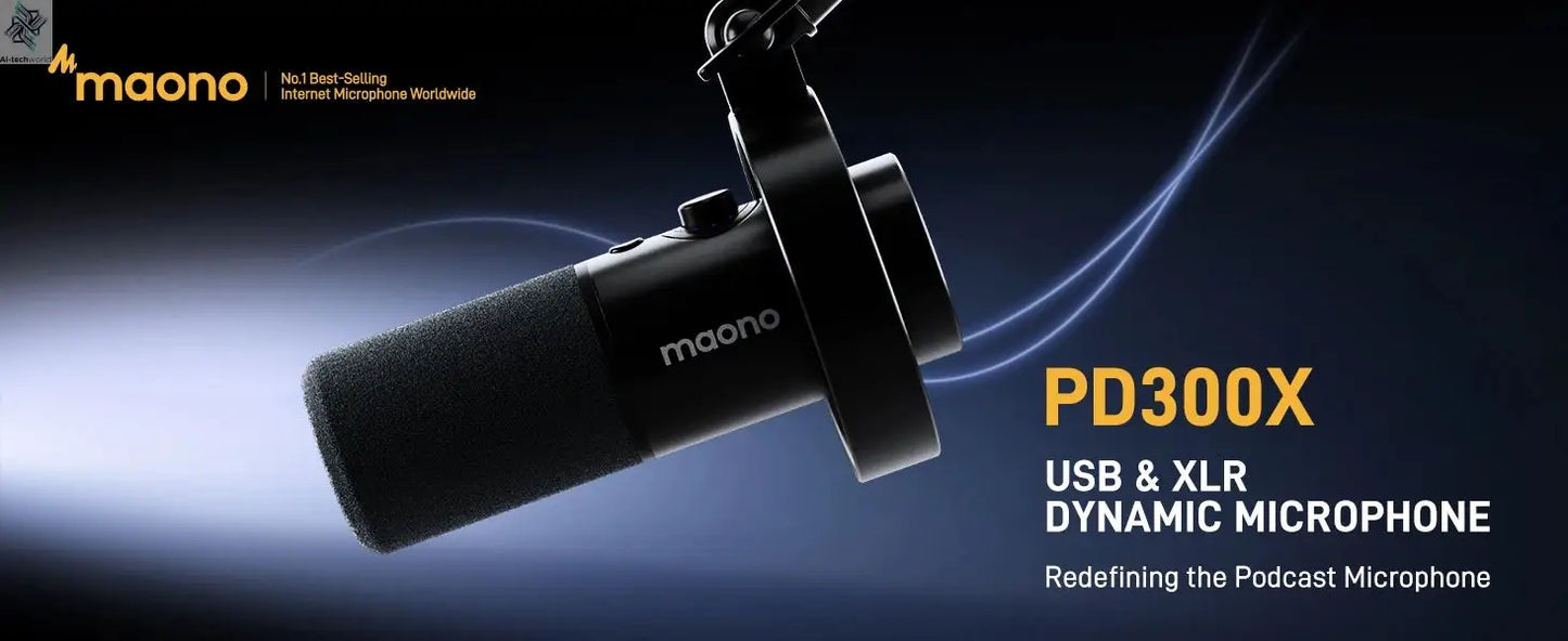 Maono PD300X Dynamic Microphone XLR USB Podcast Recording Mic 192kHz24bit for Content Creation Home Audio Studio Noise Reduction Ai-TechWorld 