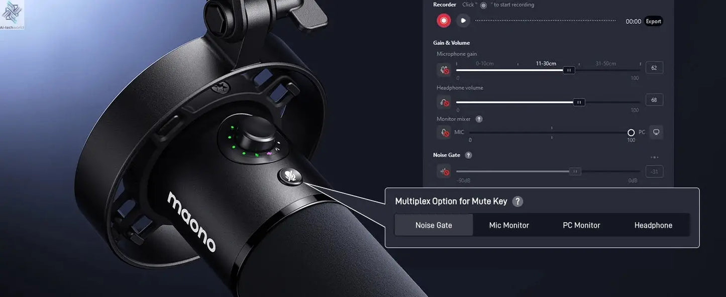 Maono PD300X Dynamic Microphone XLR USB Podcast Recording Mic 192kHz24bit for Content Creation Home Audio Studio Noise Reduction Ai-TechWorld 