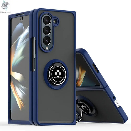 Matte Rotating Holder Magnetic Phone Case For Samsung Galaxy Z Fold 7 6 5 4 3 Car Ring Armor Shockproof Cover Ai-TechWorld 