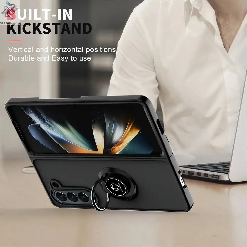 Matte Rotating Holder Magnetic Phone Case For Samsung Galaxy Z Fold 7 6 5 4 3 Car Ring Armor Shockproof Cover Ai-TechWorld 