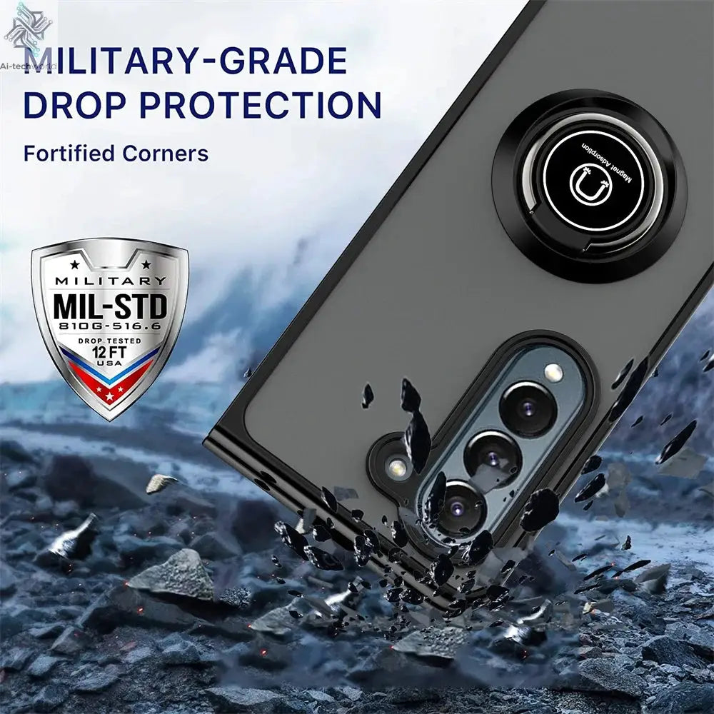 Matte Rotating Holder Magnetic Phone Case For Samsung Galaxy Z Fold 7 6 5 4 3 Car Ring Armor Shockproof Cover Ai-TechWorld 