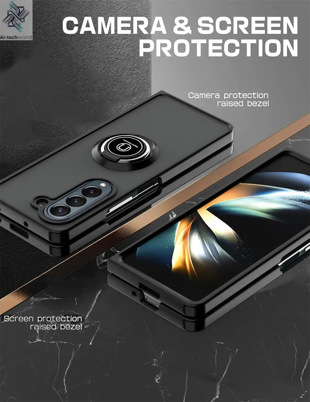 Matte Rotating Holder Magnetic Phone Case For Samsung Galaxy Z Fold 7 6 5 4 3 Car Ring Armor Shockproof Cover Ai-TechWorld 