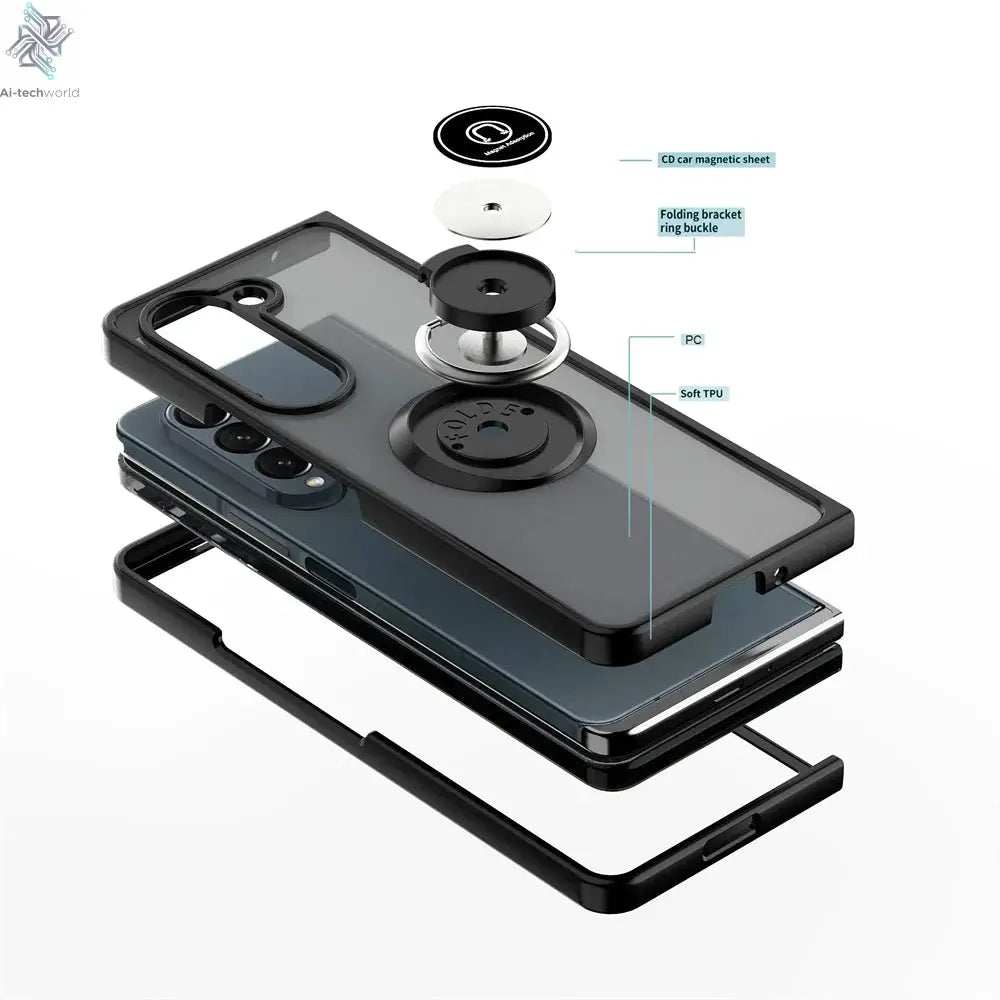 Matte Rotating Holder Magnetic Phone Case For Samsung Galaxy Z Fold 7 6 5 4 3 Car Ring Armor Shockproof Cover Ai-TechWorld 