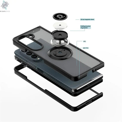 Matte Rotating Holder Magnetic Phone Case For Samsung Galaxy Z Fold 7 6 5 4 3 Car Ring Armor Shockproof Cover Ai-TechWorld 