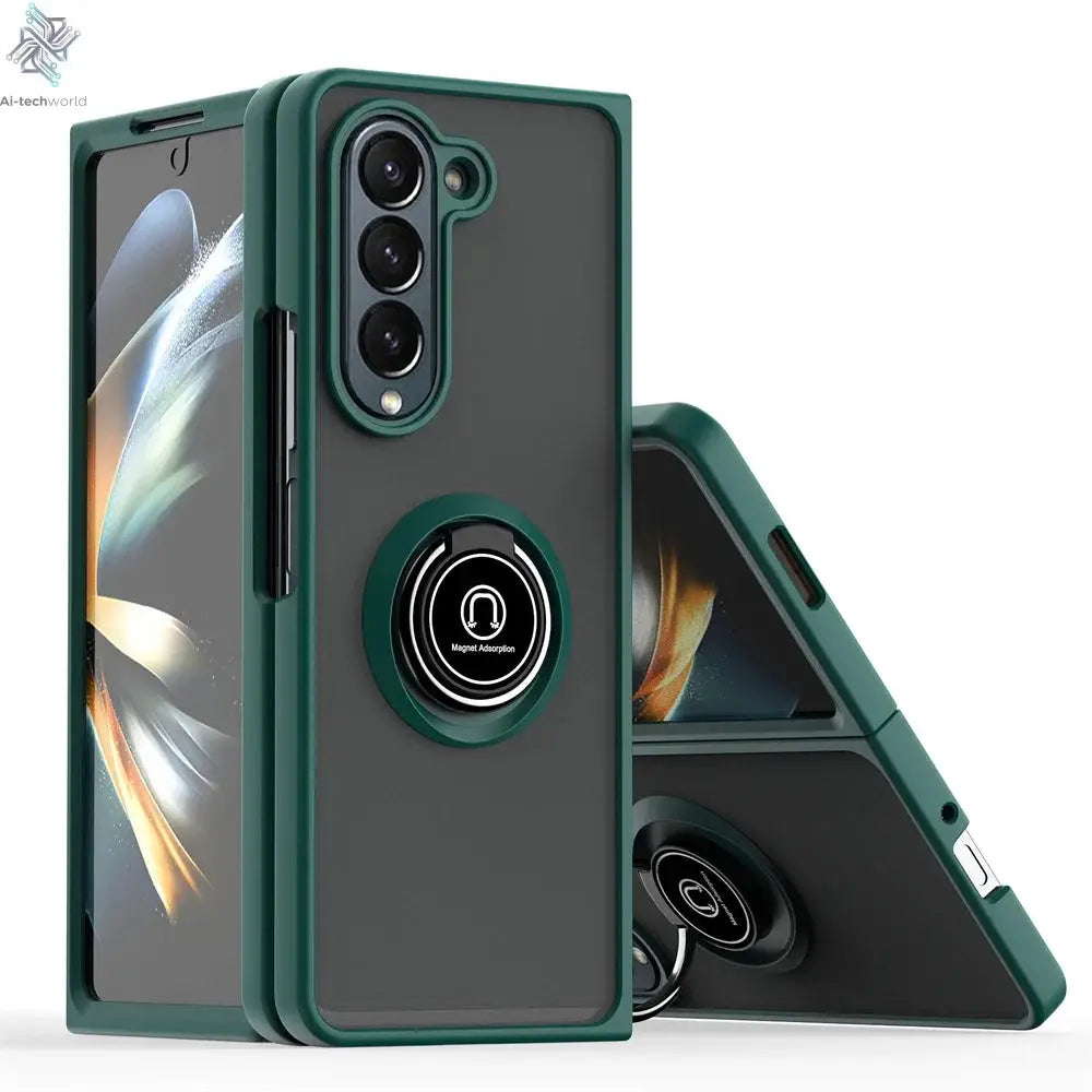 Matte Rotating Holder Magnetic Phone Case For Samsung Galaxy Z Fold 7 6 5 4 3 Car Ring Armor Shockproof Cover Ai-TechWorld 