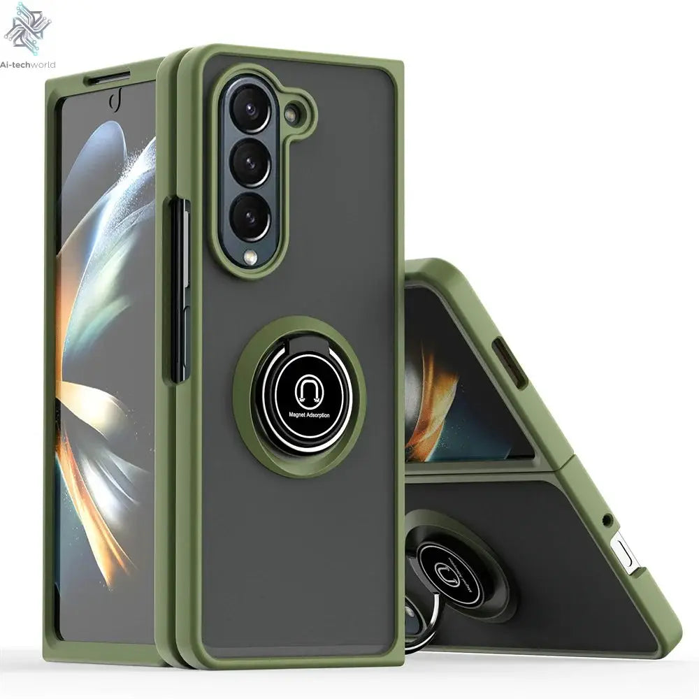 Matte Rotating Holder Magnetic Phone Case For Samsung Galaxy Z Fold 7 6 5 4 3 Car Ring Armor Shockproof Cover Ai-TechWorld 