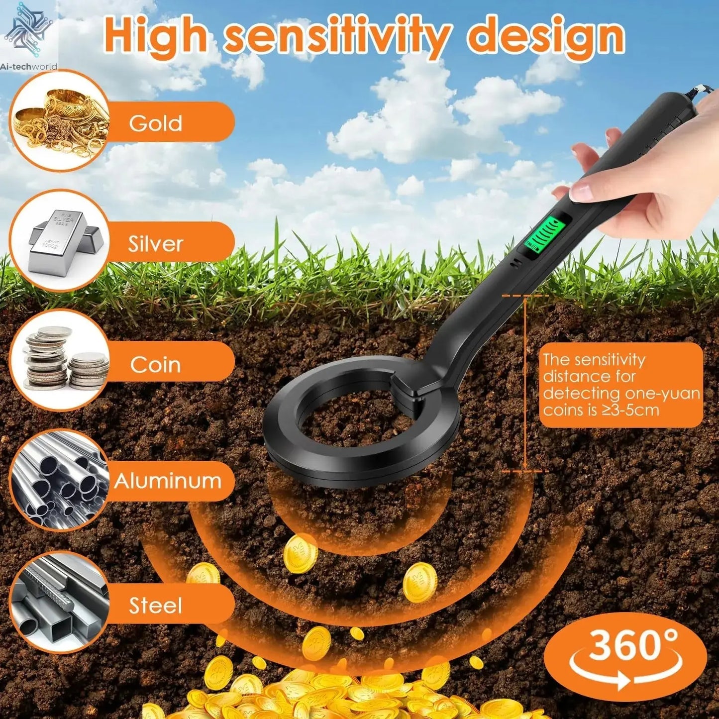 Metal Detector IP66 Waterproof Portable High Sensitivity Metal Detector Underground UnderwaterMultipurpose Metal Finder - Ai - TechWorld
