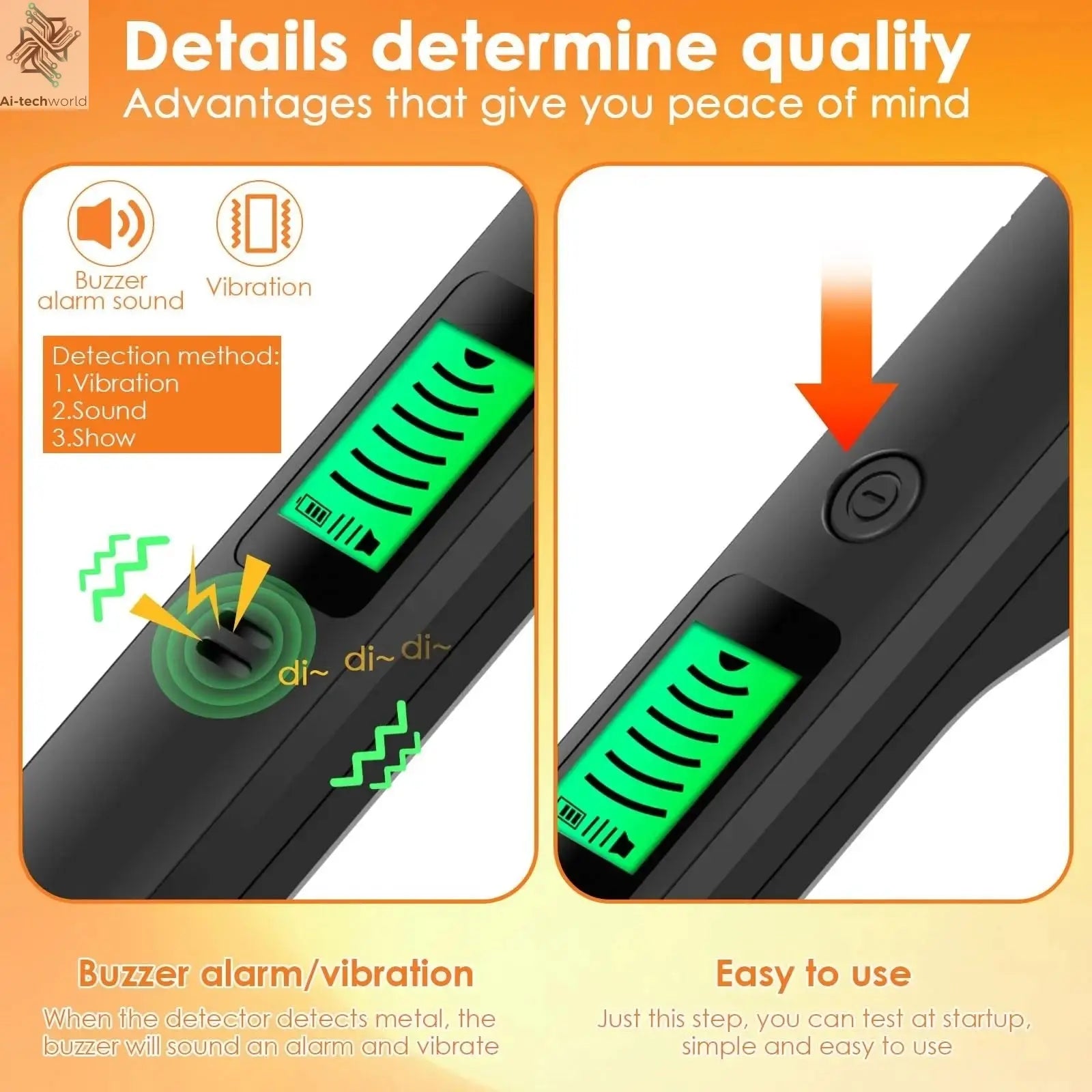 Metal Detector IP66 Waterproof Portable High Sensitivity Metal Detector Underground UnderwaterMultipurpose Metal Finder Ai-TechWorld