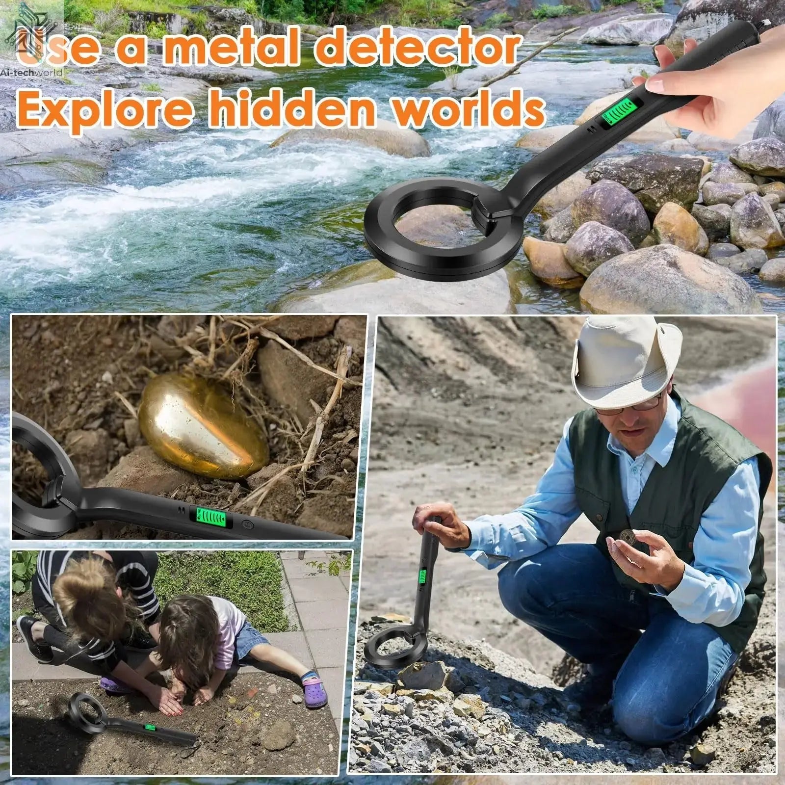 Metal Detector IP66 Waterproof Portable High Sensitivity Metal Detector Underground UnderwaterMultipurpose Metal Finder Ai-TechWorld