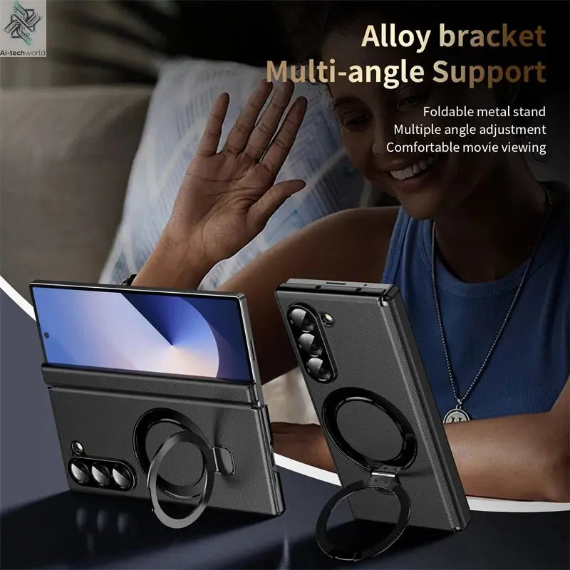 Metal Magnetic hinge Holder Tempered Glass Protect Phone Case For Samsung Z Fold 6 Special Edition Galaxy Z Fold 7 5 4 3 6 Cover Ai-TechWorld 