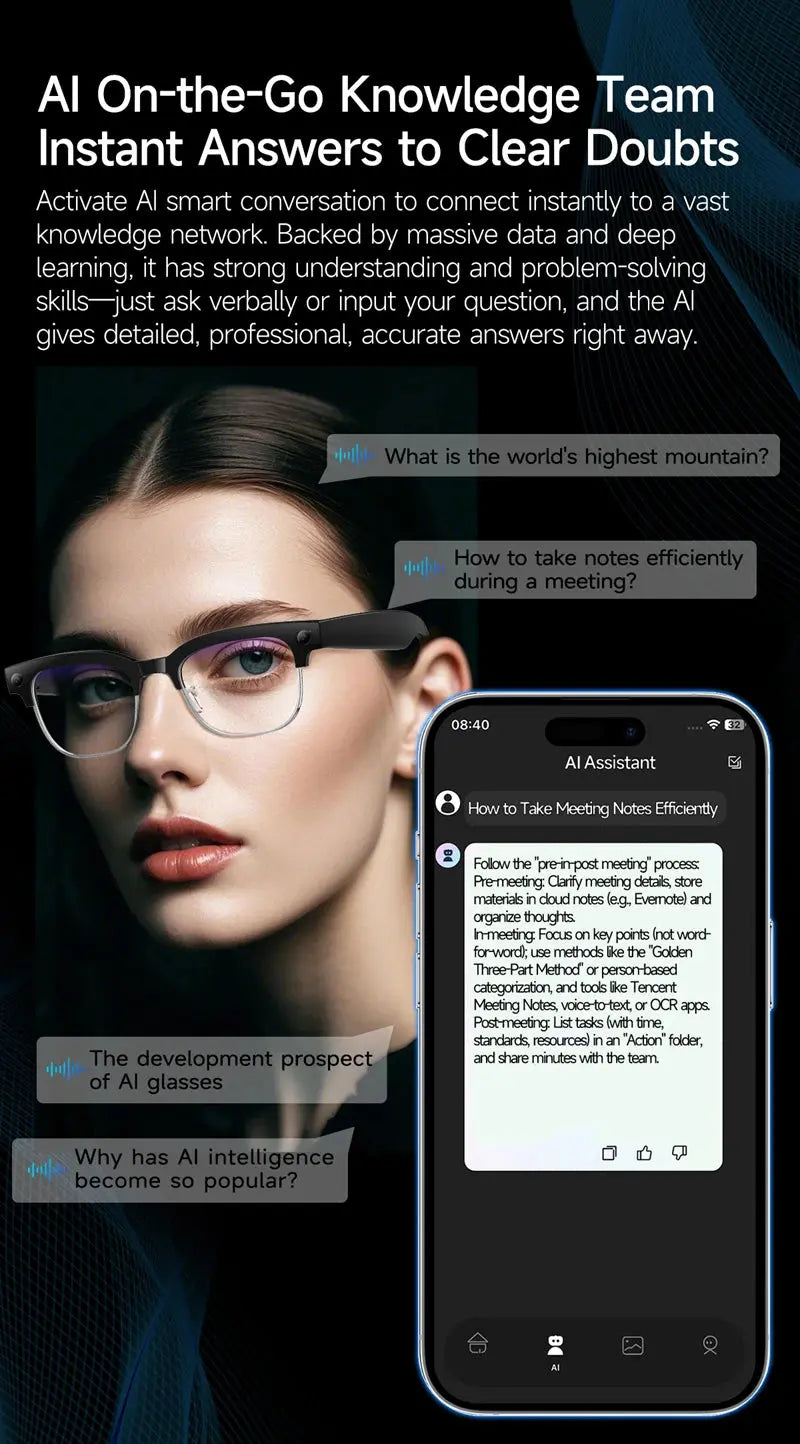 Mijia 4K HD Color Changing AI Smart Glasses 800W Pixel Camera Bluetooth Call Voice Assistant Control Smart Sports Glasses Ai-TechWorld 