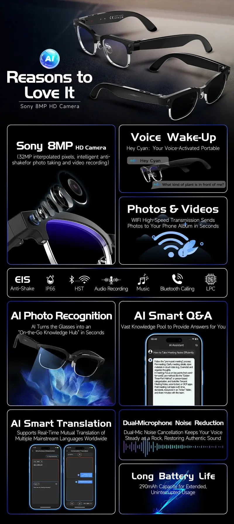 Mijia 4K HD Color Changing AI Smart Glasses 800W Pixel Camera Bluetooth Call Voice Assistant Control Smart Sports Glasses Ai-TechWorld 