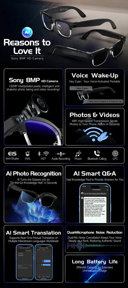 Mijia 4K HD Color Changing AI Smart Glasses 800W Pixel Camera Bluetooth Call Voice Assistant Control Smart Sports Glasses Ai-TechWorld 