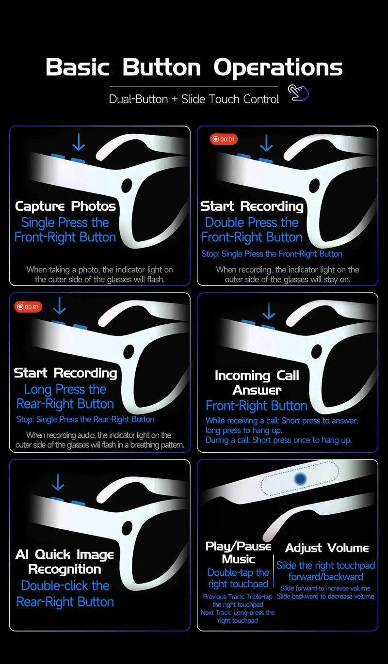 Mijia 4K HD Color Changing AI Smart Glasses 800W Pixel Camera Bluetooth Call Voice Assistant Control Smart Sports Glasses Ai-TechWorld 