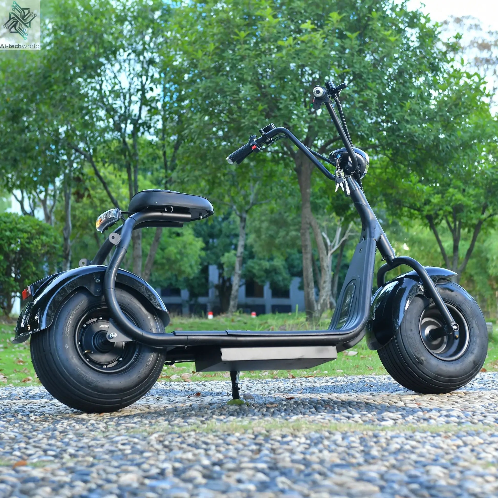 Mini Black Fat Tyre Electric Citycoco Scooter 60V12AH Motorbike E scooter 2000W Commuter electric scooter Ai-TechWorld 