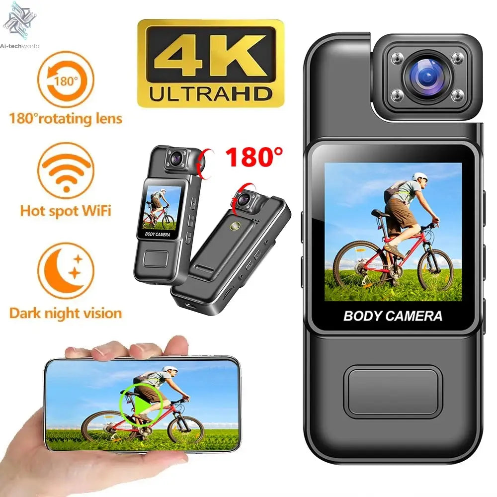 Mini Cam 4K 1080P Pocket Camcorder HD Cam 1.3" LCD Screen 270° Rotatable Wifi Mini Camera with Waterproof Case Motion Cameras Ai-TechWorld 