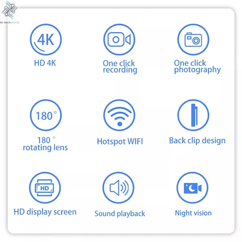 Mini Cam 4K 1080P Pocket Camcorder HD Cam 1.3" LCD Screen 270° Rotatable Wifi Mini Camera with Waterproof Case Motion Cameras Ai-TechWorld 