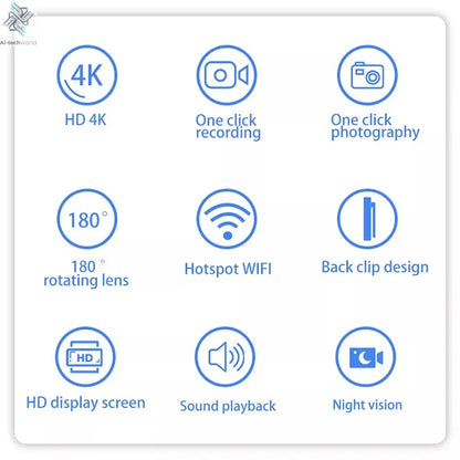 Mini Cam 4K 1080P Pocket Camcorder HD Cam 1.3" LCD Screen 270° Rotatable Wifi Mini Camera with Waterproof Case Motion Cameras Ai-TechWorld 