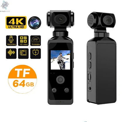 Mini Cam 4K 1080P Pocket Camcorder HD Cam 1.3" LCD Screen 270° Rotatable Wifi Mini Camera with Waterproof Case Motion Cameras Ai-TechWorld 