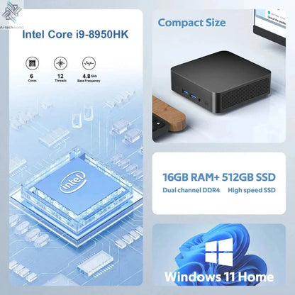 Mini PC Windows 11 Intel Core i9 8950HK 16GB DDR4 512GB 1TB SSD PC Gamer Computer Dual WIFI 6 BT5.2 4K HD Mini Gaming Pc Desktop Ai-TechWorld 