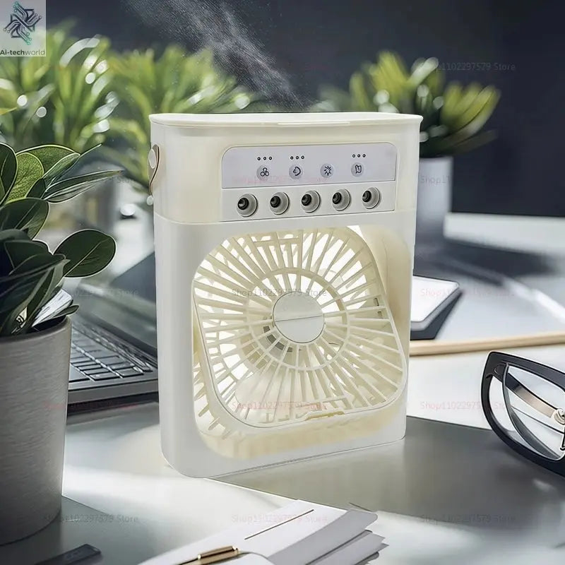 Mini USB Water Mist Fan Portable Air Cooler Humidifier 3 in 1 Air Conditioning Fan 7-Color LED Night Light Office Home Fan Ai-TechWorld 