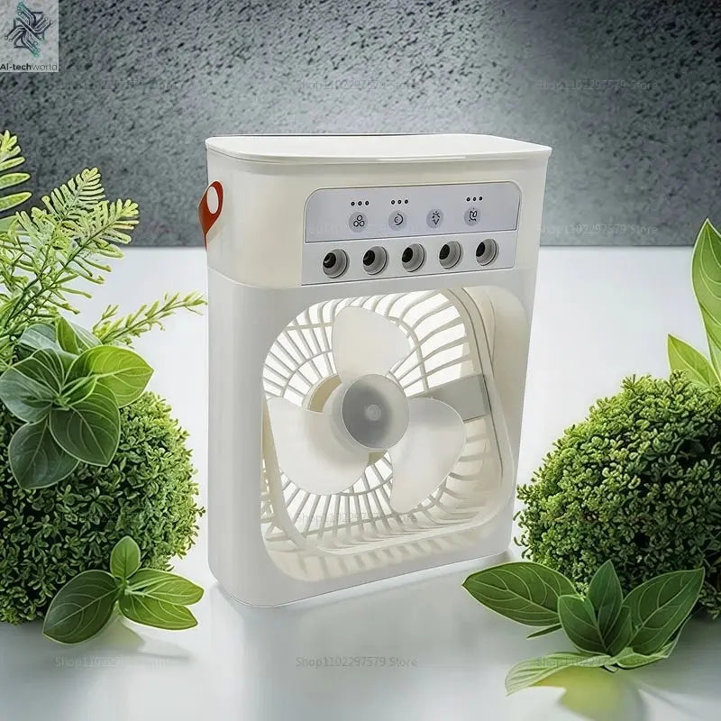 Mini USB Water Mist Fan Portable Air Cooler Humidifier 3 in 1 Air Conditioning Fan 7-Color LED Night Light Office Home Fan Ai-TechWorld 