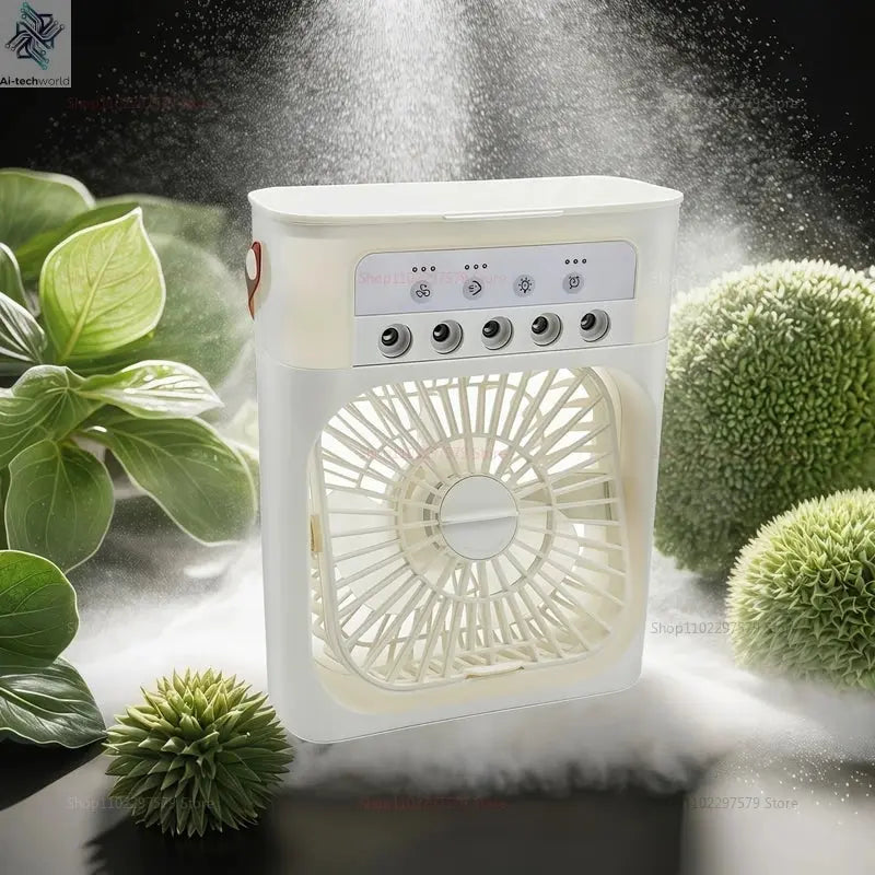 Mini USB Water Mist Fan Portable Air Cooler Humidifier 3 in 1 Air Conditioning Fan 7-Color LED Night Light Office Home Fan Ai-TechWorld 