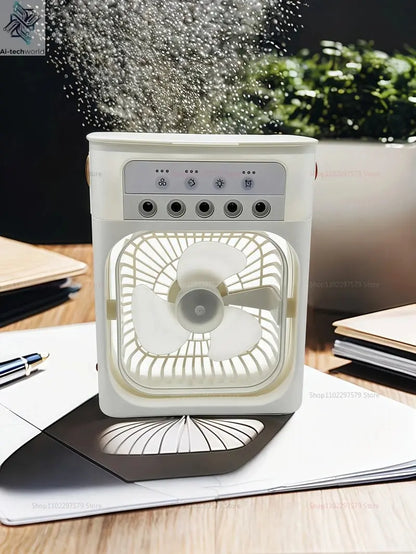 Mini USB Water Mist Fan Portable Air Cooler Humidifier 3 in 1 Air Conditioning Fan 7-Color LED Night Light Office Home Fan Ai-TechWorld 