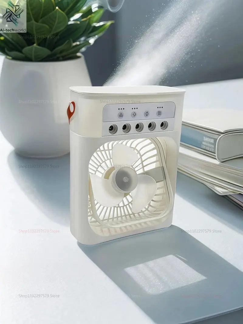 Mini USB Water Mist Fan Portable Air Cooler Humidifier 3 in 1 Air Conditioning Fan 7-Color LED Night Light Office Home Fan Ai-TechWorld 