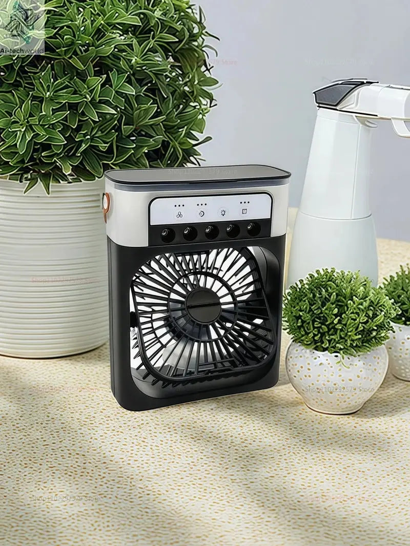 Mini USB Water Mist Fan Portable Air Cooler Humidifier 3 in 1 Air Conditioning Fan 7-Color LED Night Light Office Home Fan Ai-TechWorld 