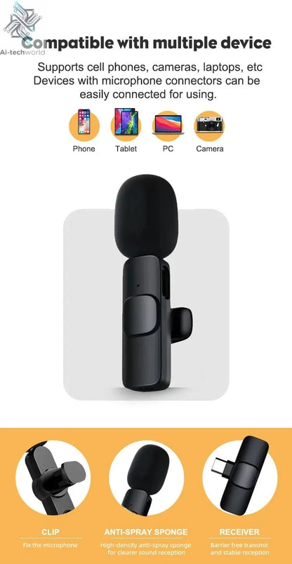 Mini Wireless Lavalier Mic for Audio Video Recording & Live Broadcast - iPhone Android Gaming Ai-TechWorld