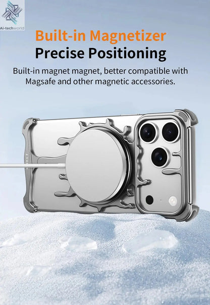 Minimalist Metal Frameless Case For iPhone 17 Pro Max 17 Pro 16Pro Max 15 ProMax 14 Pro Max Magsafe Magnetic Phone Back Cover Ai-TechWorld 
