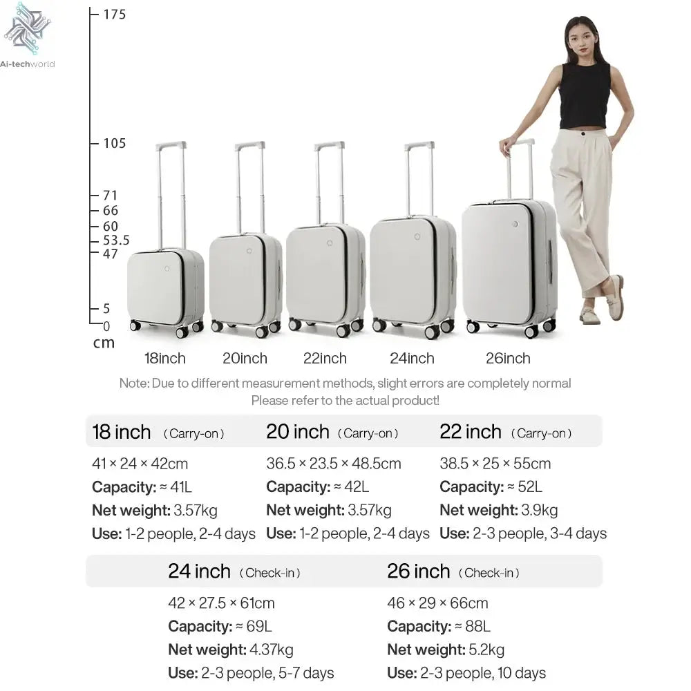 Mixi New PC Aluminum Frame Suitcase Front Opening Rolling Travel Luggage 20 Inch Carry-On 24 26 Inch M9291 - Ai-TechWorld