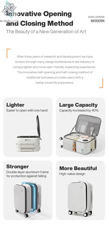 Mixi New PC Aluminum Frame Suitcase Front Opening Rolling Travel Luggage 20 Inch Carry-On 24 26 Inch M9291 - Ai-TechWorld