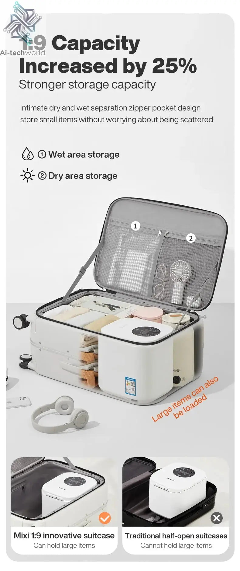 Mixi New PC Aluminum Frame Suitcase Front Opening Rolling Travel Luggage 20 Inch Carry-On 24 26 Inch M9291 - Ai-TechWorld